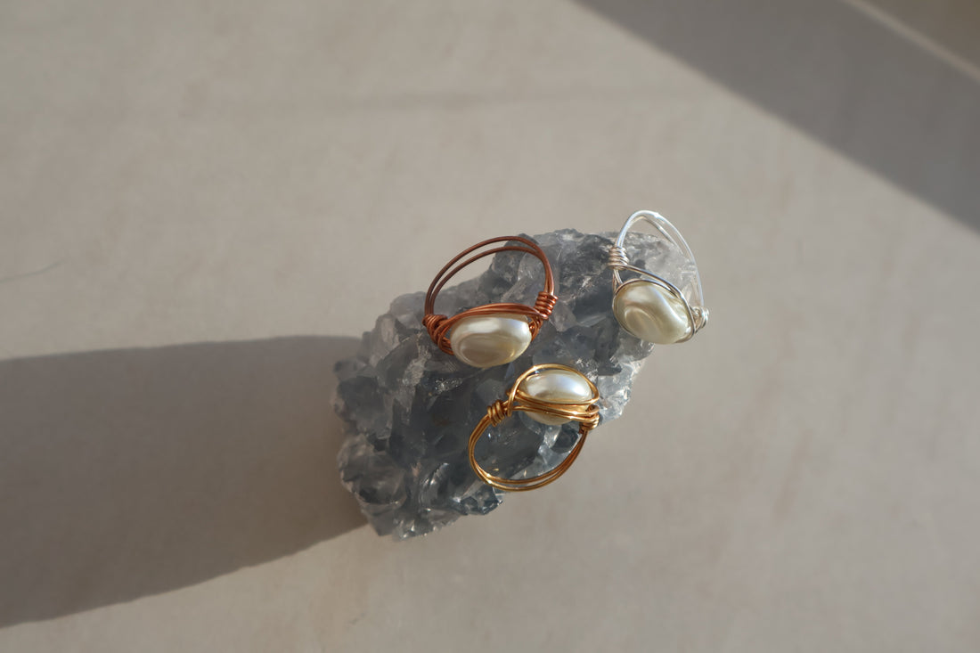 Sterling Silver Baroque Pearl Statement Ring with handcrafted wire wrap design.