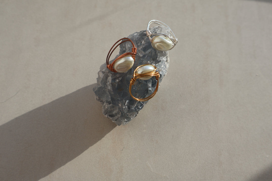 Sterling Silver Baroque Pearl Statement Ring with handcrafted wire wrap design.